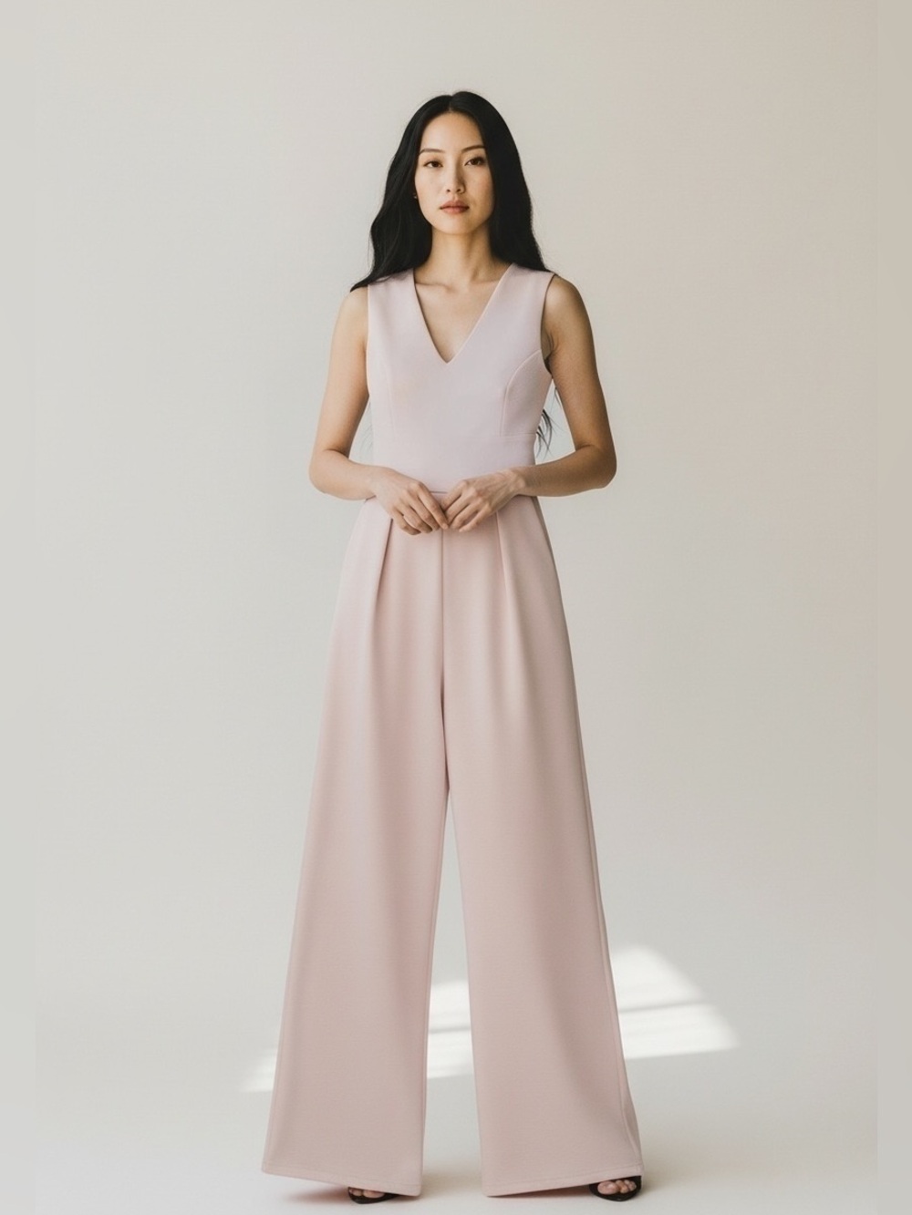 Sugarlips Light Pink Sleeveless V-Neck Wide-Leg Jumpsuit Size: Small